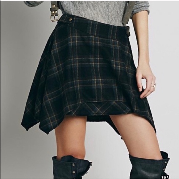 Free People Plaid Asymmetrical Mini Skirt Sz 0 - Picture 1 of 9